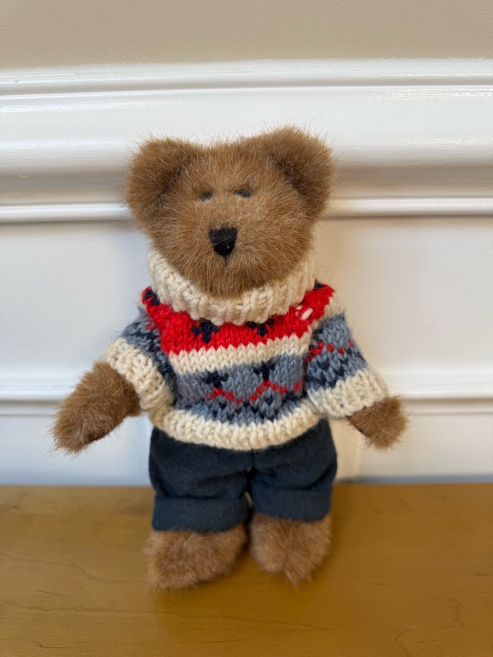 Boyds Bears Brown Plush Bear in Red, Cream & Blue Knit Sweater